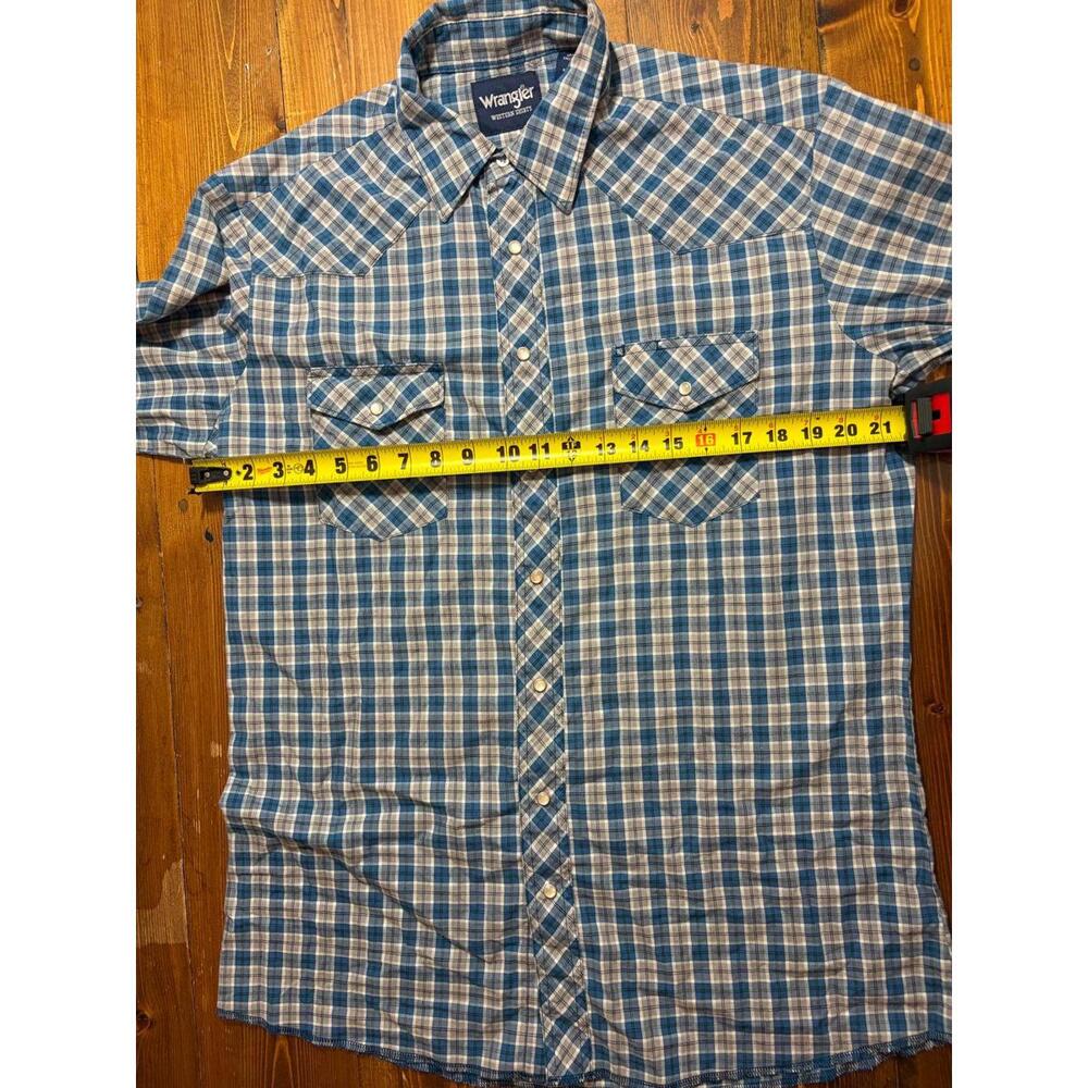 Wrangler Western Shirt LT Large Tall Blue Plaid Snap Button Long Sleeve - Picture 6 of 7